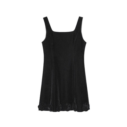 Temperament Velvet Skinny Square Neck Strap Dress