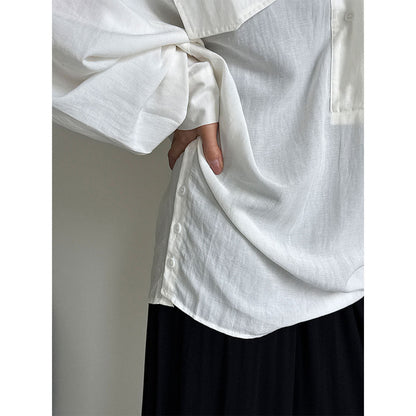 Korean V-neck linen shirt women's long sleeve autumn new temperament blogger relaxed design shirt