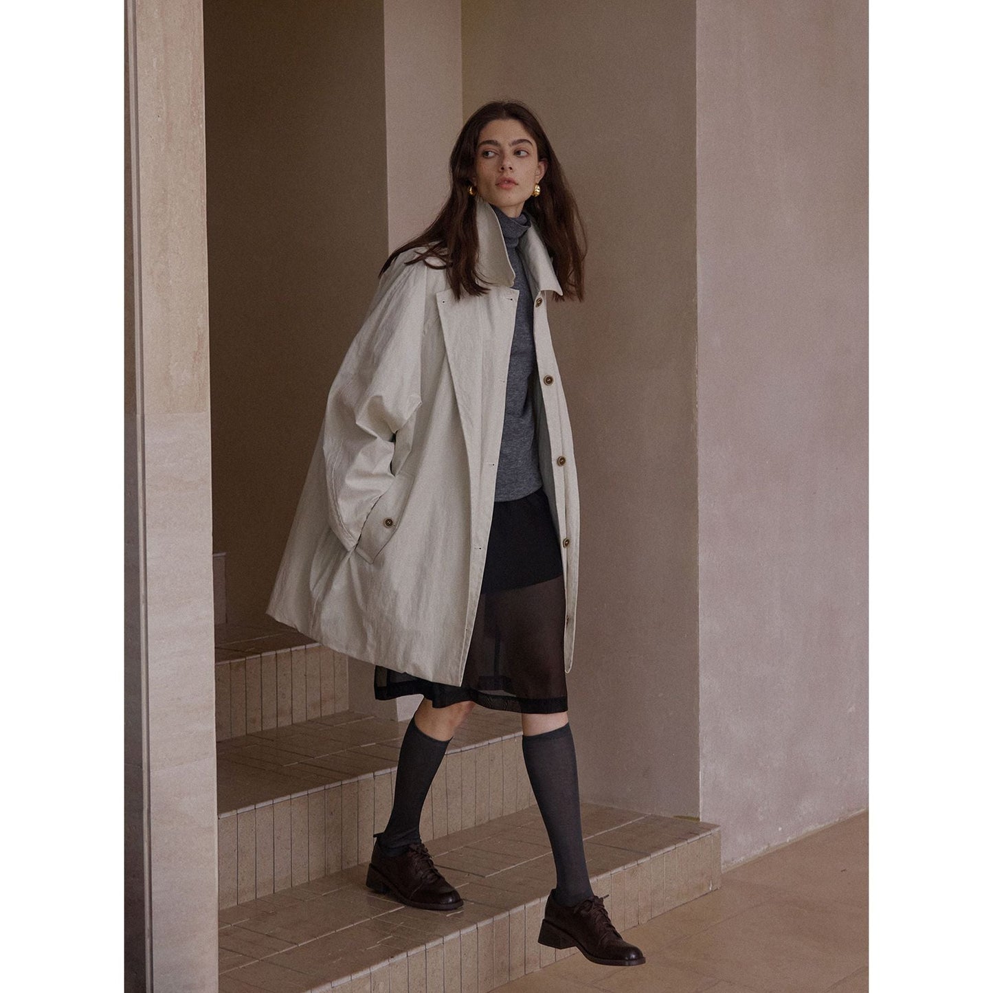 New cotton brocade fake two-piece double-layer cocoon silhouette texture trench coat
