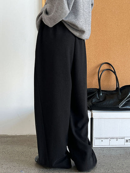 Korean wool plush texture, high-waisted elastic, casual, versatile straight-leg trousers, women's winter new style