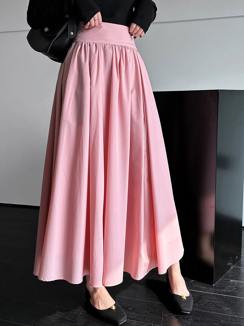 Spring new French high-end pink skirt A-shaped pleated skirt