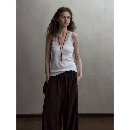 Tencel cotton vest top, mesh tU-neck slim-fitting and thin inner bottoming shirt