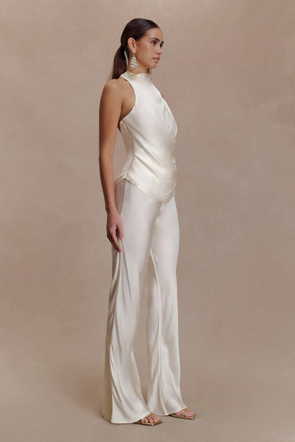 Sexy sleeveless color satin shirt slim fit backless hottie turtleneck top