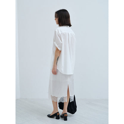 Lapel Collar Cotton Loose Commuter Shirt