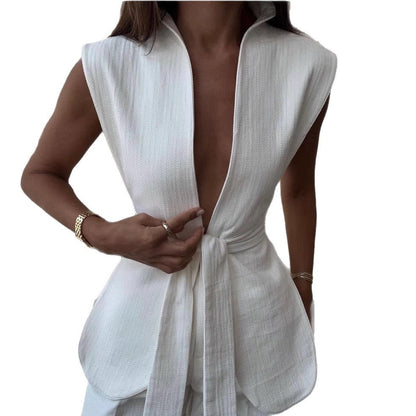 Women's new fashion sleeveless vest jacket vest slim cardigan solid color coat women