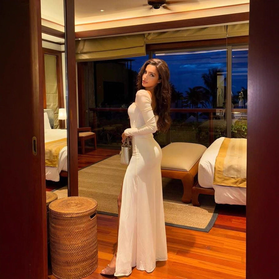Stylish sexy long-sleeved tube top split skirt slim-fitting Spice Girl dress