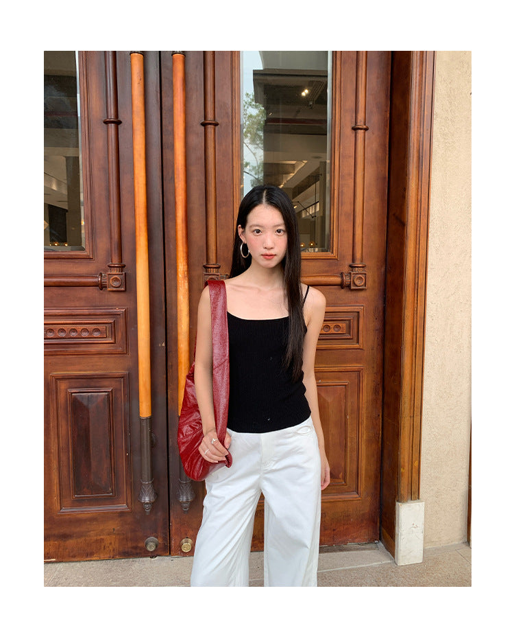 Five-color stretch inner with grooved strips Lyocell knitted camisole
