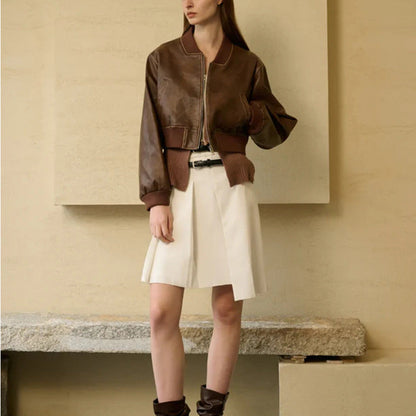 Zip Leather Jacket Trade Vintage Motorcycle Short Jacket