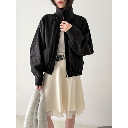 Korean gentle wind splicing skirt women's early spring versatile silky slippery lotus leaf edge a-word skirt