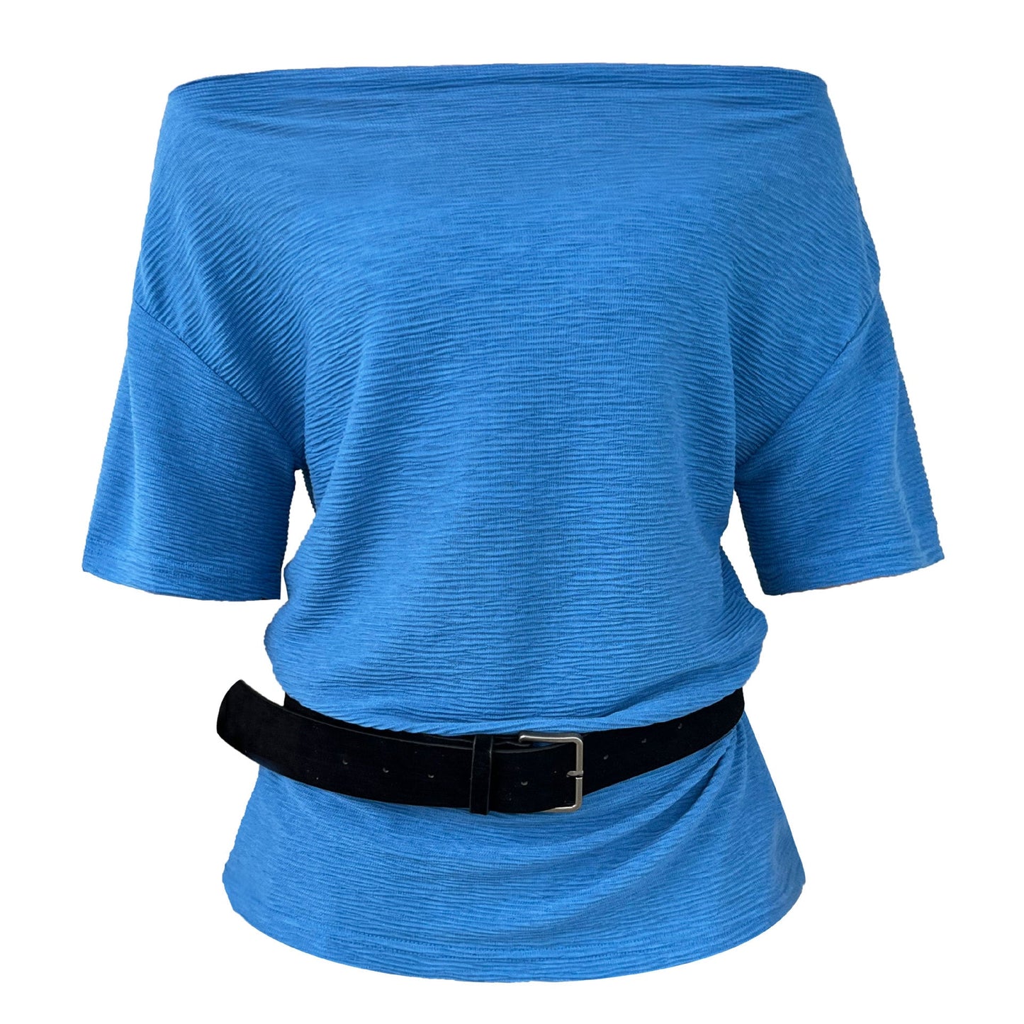 Korean high-end sense one-word shoulder exposed collarbone short-sleeved summer new with belt and thin T-shirt