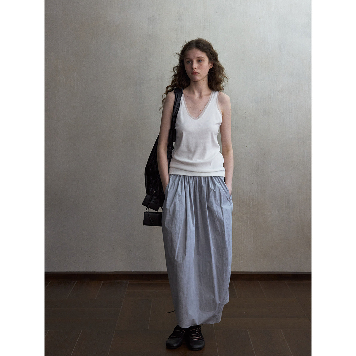 Tencel cotton vest top, mesh tU-neck slim-fitting and thin inner bottoming shirt