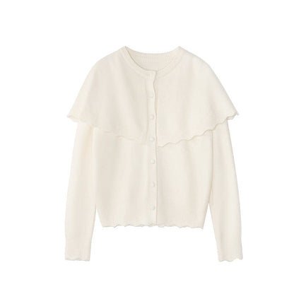 French Sweet Age Reduction Single-breasted Crew Neck Shawl Sweater Cardigan