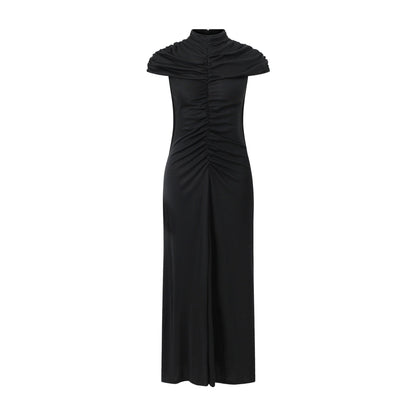 Temperament Crew Neck Pleated Dress Fashion INS Vacation Style Long Dress