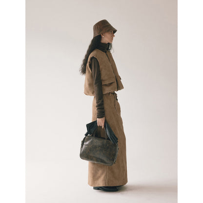 Windproof and warm textured suede cloud padded cotton retro vest jacket