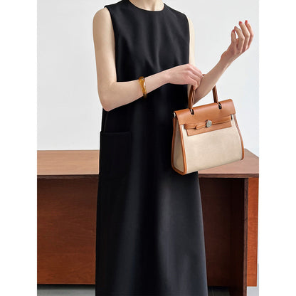 Temperament simple commuter sleeveless suit vest dress women's loose round neck drape straight skirt