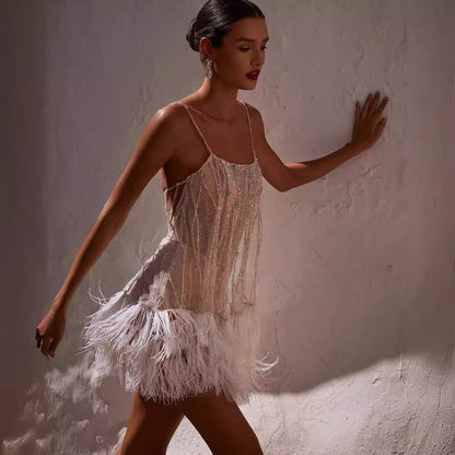 Feather Fringe Mini Dress