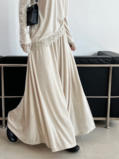 Giant Skinny Set~ Korean Lazy Slack Slant Hoop Lace Top + Skirt Two-piece Set