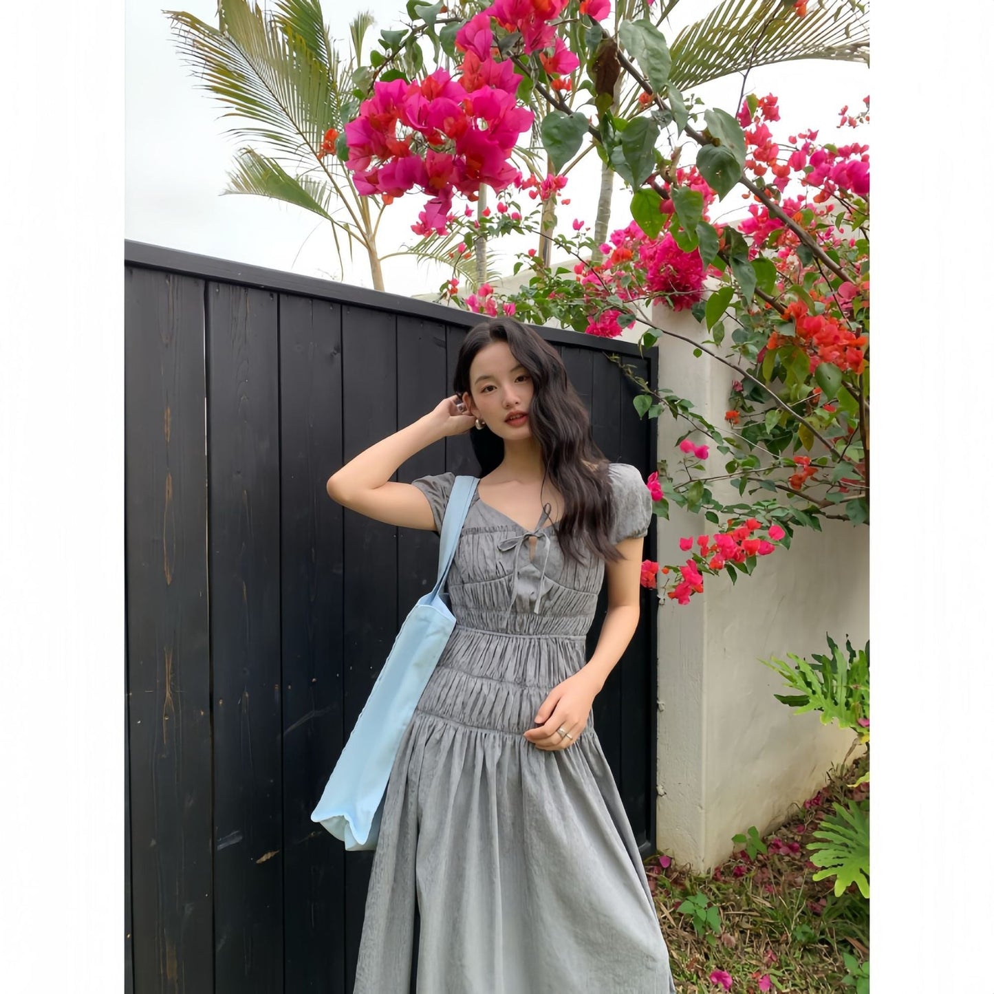 Lace-Up Square Neck Maxi Dress