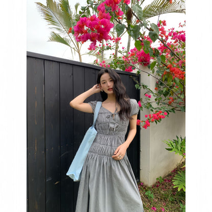 Lace-Up Square Neck Maxi Dress