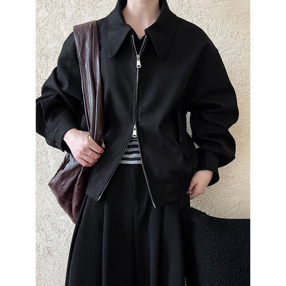 Autumn Maillard coat women's lapel shoulder zipper design loose versatile long-sleeved jacket
