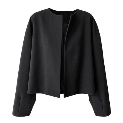 High intelligence round neck buckle-free blazer women's early spring new minimalist small suit top
