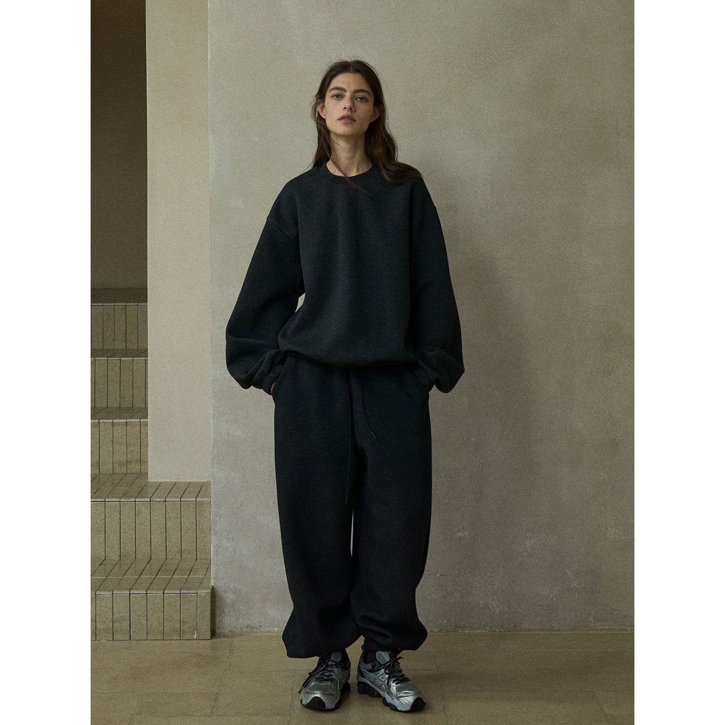 Autumn elastic waist variegated twill cotton three-dimensional silhouette sweatpants