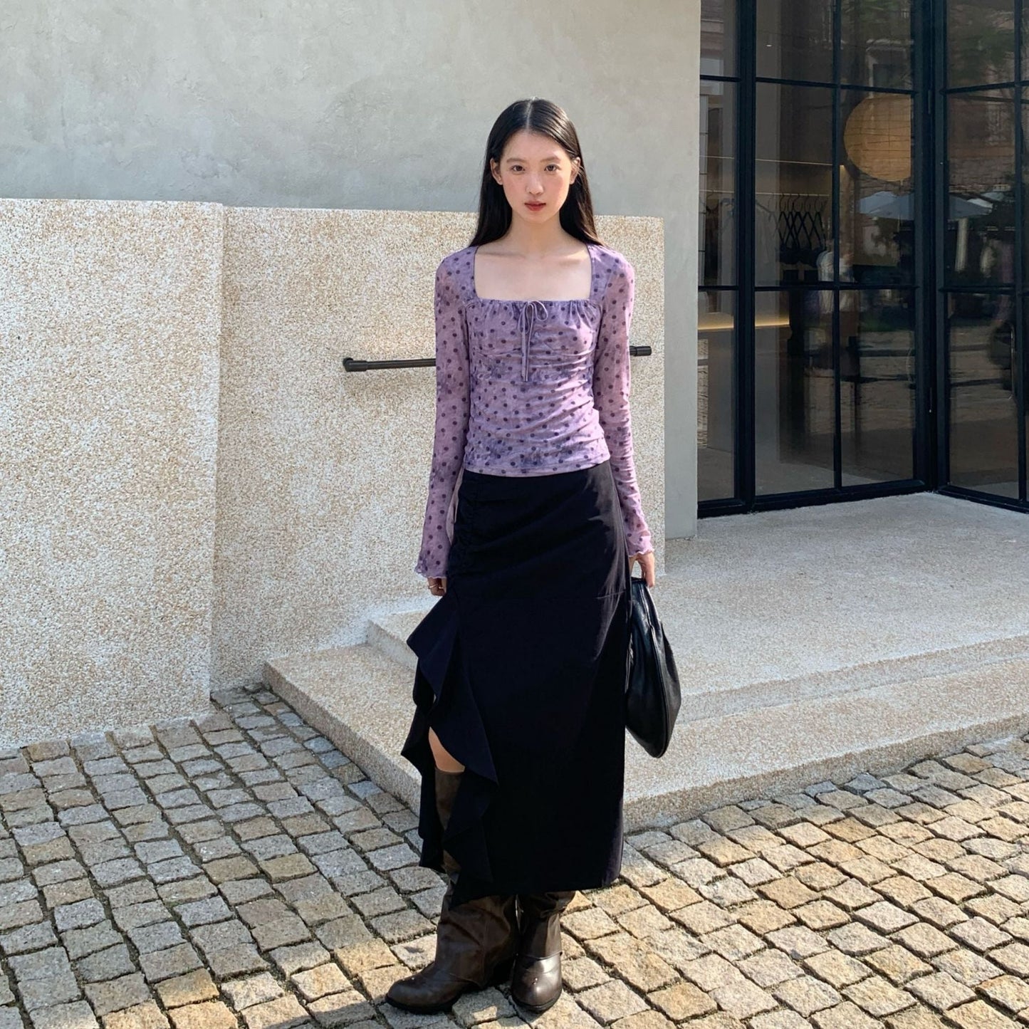 Temperament High waist irregular ruffle edge split skirt