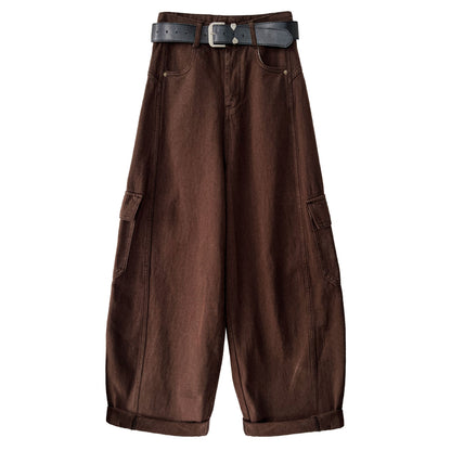 Korean retro big pocket tooling wide-leg pants