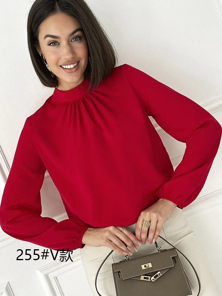 Round Neck Long Sleeve Shirt Women Pullover Casual Top