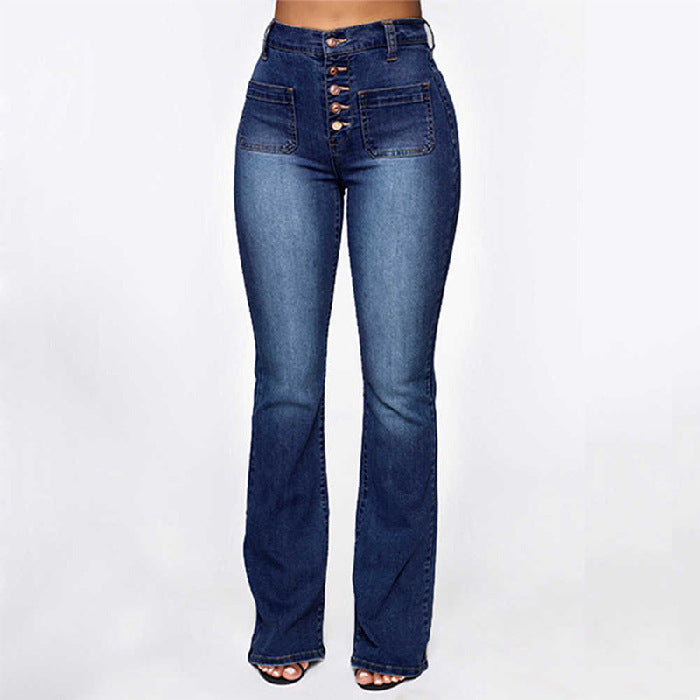 Mid-Rise Washed Flare Leg Jeans