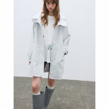 Autumn new casual three-proof hooded loose drawstring long charge jacket