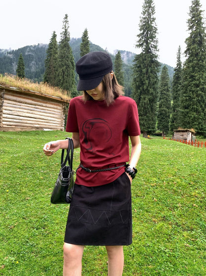 Tencel cotton ripple print short-sleeved T-shirt