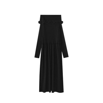 French tube top knitted dress women's one-word shoulder temperament sweater skirt