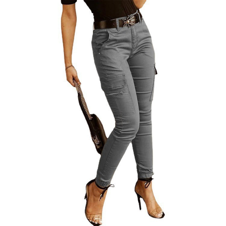 Low waist button solid color pocket toe overalls women's versatile
