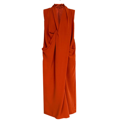 Temperament V-neck sleeveless kink waist dress women's thin irregular high-end long skirt
