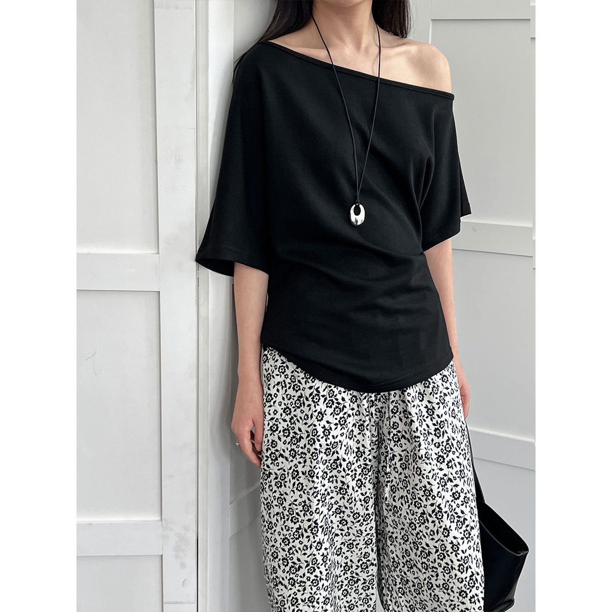 Lazy slanted shoulder loose short-sleeved women's summernew arrival off-shoulder asymmetrical waist slimming look t-shirt