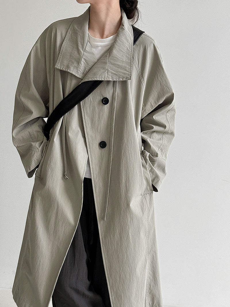 Korean temperament lazy stand-up collar medium and long British trench coat women's new autumn models with straps silhouette