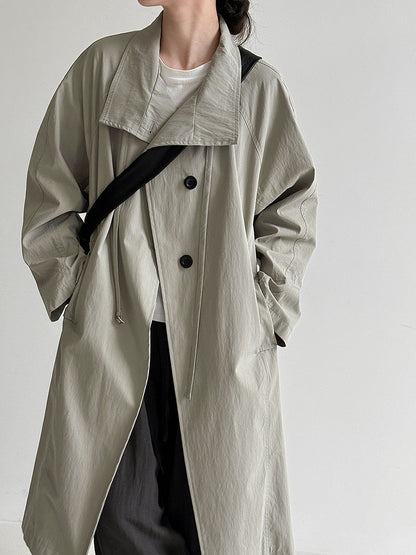 Korean temperament lazy stand-up collar medium and long British trench coat women's new autumn models with straps silhouette