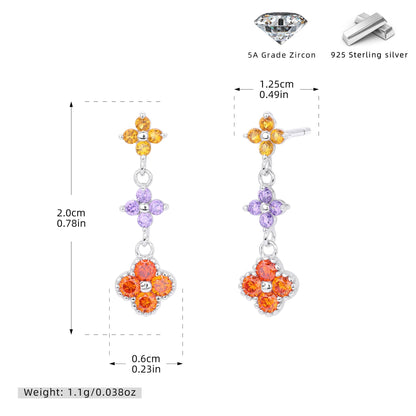 925 Sterling Silver Stud Earrings Color Zirconium Flower Earrings