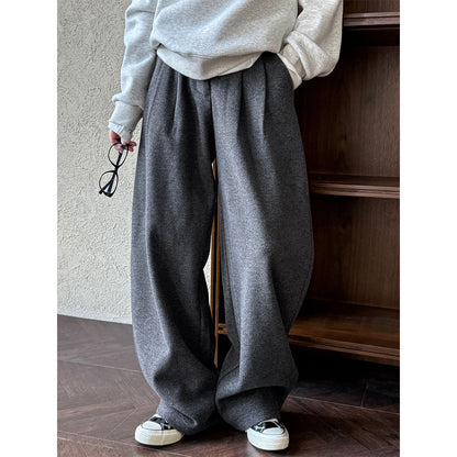 The pants are very good~ Korean thickened woolen sickle pants for women's autumn and winter new thin imitation cashmere trousers