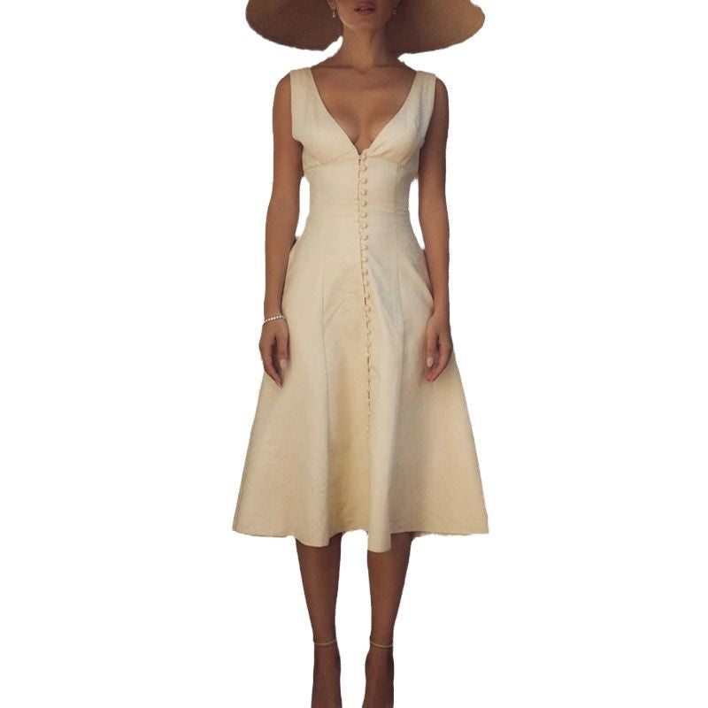 Fashion sexy V-neck medium and long dress waist slim temperament elegant dress Spice girl