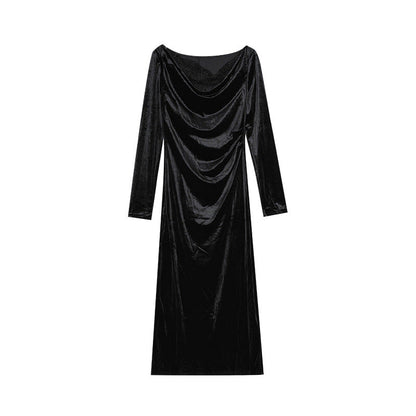 Elegant and slim velvet slingneck temperament dress