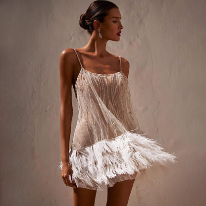 Feather Fringe Mini Dress