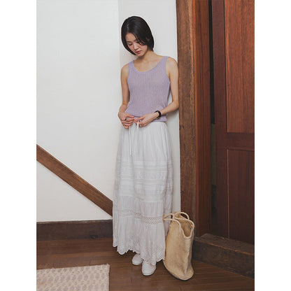 French romantic heavy industry lace embroidery splicing skirt summer new umbrella skirt