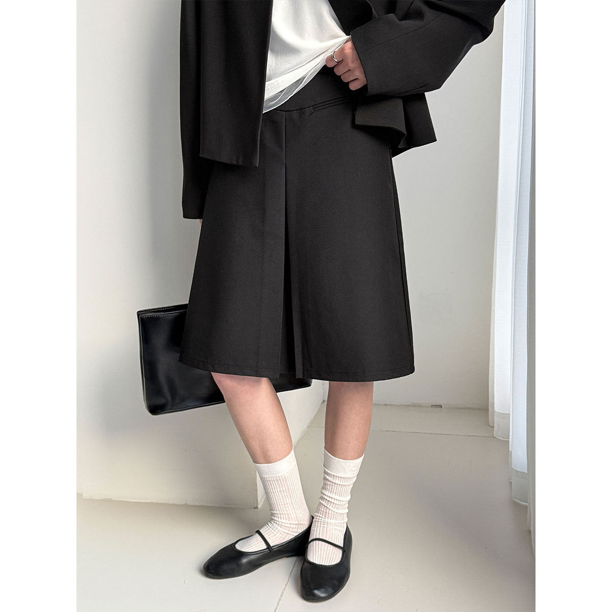 Korean version of high-waisted split skirt, spring suit short skirt, thin casual A-shaped skirt, mid skirt
