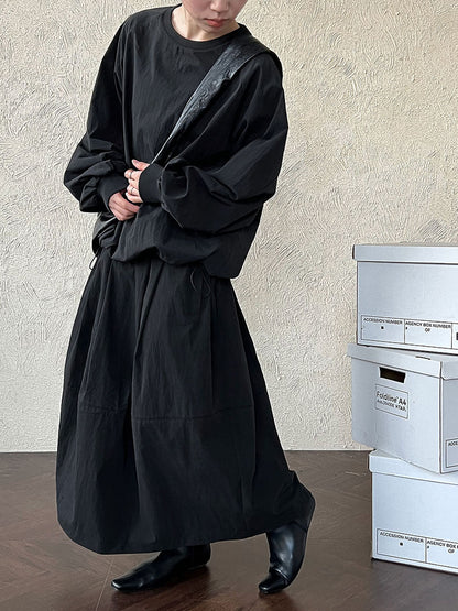 Japanese sports style round neck sweater skirt set
