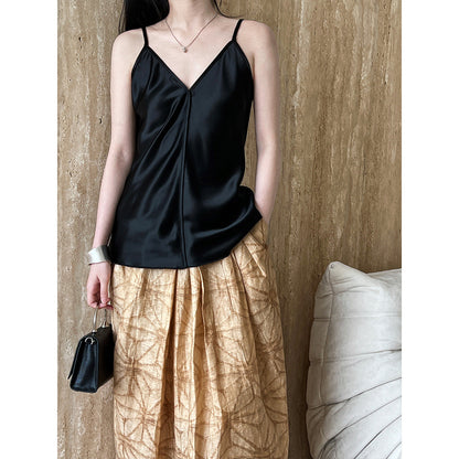 Imitation acetic acid satin sling vest women's minimalist design sense pure desire Spice girl inside sleeveless top