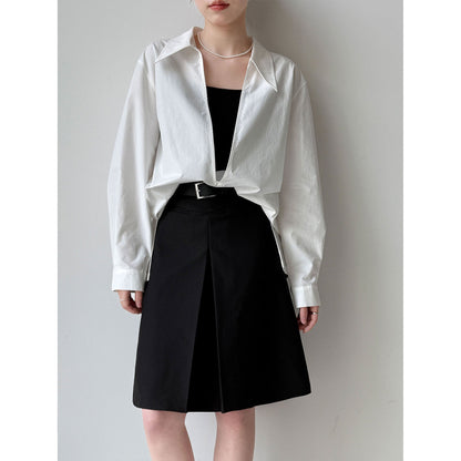 Design sense large v-neck loose casual long-sleeved shirt women's early spring new stacked French top