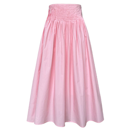 Pink high waist temperament design sense pleated big pendulum A-shaped skirt medium and long sweet umbrella skirt women