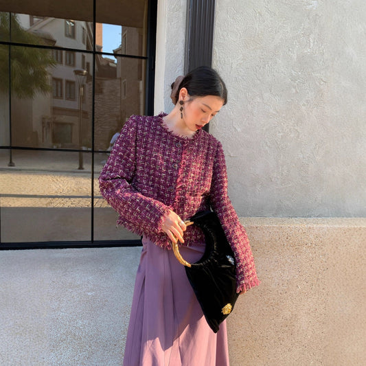 Temperament Short Purple Charm Tassel Xiaoxiangfeng Jacket
